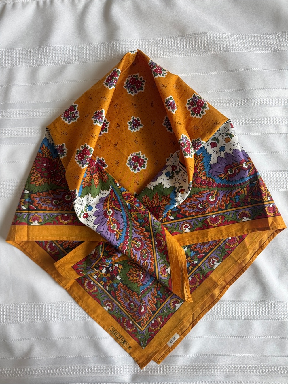 Vintage Soleiado Charges Demery Scarf France 100% Cotton 29 inch